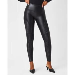 Spanx Black Shimmer Highrise Faux Leather Moto Full Length Leggings Size Small